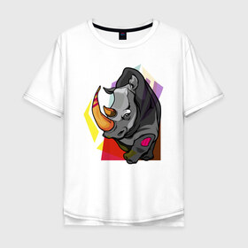 Мужская футболка хлопок Oversize с принтом Носорог в Ухте, 100% хлопок | свободный крой, круглый ворот, “спинка” длиннее передней части | 