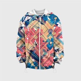 Детская куртка 3D с принтом Абстракция в Ухте, 100% полиэстер | застежка — молния, подол и капюшон оформлены резинкой с фиксаторами, по бокам — два кармана без застежек, один потайной карман на груди, плотность верхнего слоя — 90 г/м2; плотность флисового подклада — 260 г/м2 | Тематика изображения на принте: abstract | background | design | elements | floral | geometric | summer | texture | текстура | фон