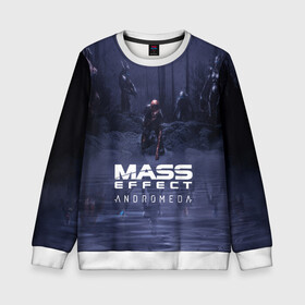Детский свитшот 3D с принтом MASS EFFECT ANDROMEDA в Ухте, 100% полиэстер | свободная посадка, прямой крой, мягкая тканевая резинка на рукавах и понизу свитшота | amdromeda initiative | andromeda | game | gun | hemet | n7 | rifle | ryder | soldier | space | star | weapon