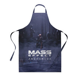 Фартук 3D с принтом MASS EFFECT ANDROMEDA в Ухте, 100% полиэстер | общий размер — 65 х 85 см, ширина нагрудника — 26 см, горловина — 53 см, длина завязок — 54 см, общий обхват в поясе — 173 см. Принт на завязках и на горловине наносится с двух сторон, на основной части фартука — только с внешней стороны | amdromeda initiative | andromeda | game | gun | hemet | n7 | rifle | ryder | soldier | space | star | weapon