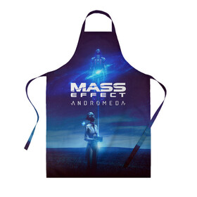 Фартук 3D с принтом MASS EFFECT ANDROMEDA в Ухте, 100% полиэстер | общий размер — 65 х 85 см, ширина нагрудника — 26 см, горловина — 53 см, длина завязок — 54 см, общий обхват в поясе — 173 см. Принт на завязках и на горловине наносится с двух сторон, на основной части фартука — только с внешней стороны | amdromeda initiative | andromeda | game | gun | hemet | n7 | rifle | ryder | soldier | space | star | weapon