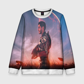 Детский свитшот 3D с принтом КАПИТАН ШЕПАРД! в Ухте, 100% полиэстер | свободная посадка, прямой крой, мягкая тканевая резинка на рукавах и понизу свитшота | amdromeda initiative | andromeda | game | gun | hemet | n7 | rifle | ryder | soldier | space | star | weapon