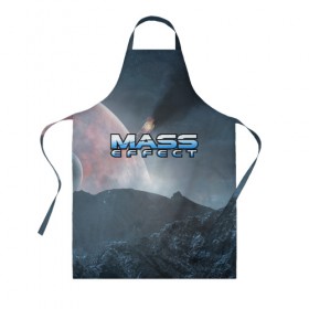Фартук 3D с принтом MASS EFFECT PLANET в Ухте, 100% полиэстер | общий размер — 65 х 85 см, ширина нагрудника — 26 см, горловина — 53 см, длина завязок — 54 см, общий обхват в поясе — 173 см. Принт на завязках и на горловине наносится с двух сторон, на основной части фартука — только с внешней стороны | amdromeda initiative | andromeda | game | gun | hemet | n7 | rifle | ryder | soldier | space | star | weapon