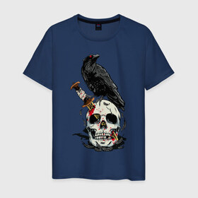 Мужская футболка хлопок с принтом Ворон в Ухте, 100% хлопок | прямой крой, круглый вырез горловины, длина до линии бедер, слегка спущенное плечо. | викинги | ворон | нож | рагнар | череп
