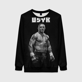 Женский свитшот 3D с принтом USYK в Ухте, 100% полиэстер с мягким внутренним слоем | круглый вырез горловины, мягкая резинка на манжетах и поясе, свободная посадка по фигуре | александр усик | одежда усик | олександр усик | усик | усик магазин