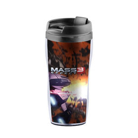 Термокружка-непроливайка с принтом MASS EFFECT в Ухте, внутренняя часть — пищевой пластик, наружная часть — прозрачный пластик, между ними — полиграфическая вставка с рисунком | объем — 350 мл, герметичная крышка | amdromeda initiative | andromeda | game | gun | hemet | n7 | rifle | ryder | soldier | space | star | weapon