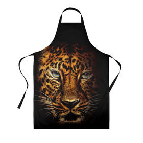 Фартук 3D с принтом Ягуар в Ухте, 100% полиэстер | общий размер — 65 х 85 см, ширина нагрудника — 26 см, горловина — 53 см, длина завязок — 54 см, общий обхват в поясе — 173 см. Принт на завязках и на горловине наносится с двух сторон, на основной части фартука — только с внешней стороны | гепард | кошка | леопард | охотник | тигр | хищник | ягуар
