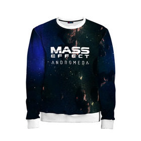 Детский свитшот 3D с принтом MASS EFFECT ANDROMEDA в Ухте, 100% полиэстер | свободная посадка, прямой крой, мягкая тканевая резинка на рукавах и понизу свитшота | amdromeda initiative | andromeda | game | gun | hemet | n7 | rifle | ryder | soldier | space | star | weapon