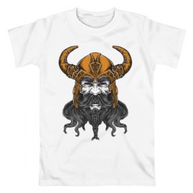 Мужская футболка хлопок с принтом Викинг в Ухте, 100% хлопок | прямой крой, круглый вырез горловины, длина до линии бедер, слегка спущенное плечо. | 