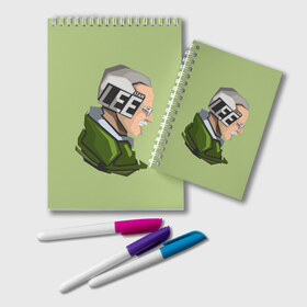 Блокнот с принтом STAN LEE в Ухте, 100% бумага | 48 листов, плотность листов — 60 г/м2, плотность картонной обложки — 250 г/м2. Листы скреплены удобной пружинной спиралью. Цвет линий — светло-серый
 | marvel | знаменитость | личность | паук | портрет | рисунок | стэн ли | текстура | человек