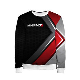 Детский свитшот 3D с принтом MASS EFFECT N7 в Ухте, 100% полиэстер | свободная посадка, прямой крой, мягкая тканевая резинка на рукавах и понизу свитшота | amdromeda initiative | andromeda | game | gun | hemet | n7 | rifle | ryder | soldier | space | star | weapon
