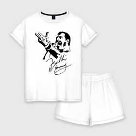 Женская пижама с шортиками хлопок с принтом Фредди Меркьюри в Ухте, 100% хлопок | футболка прямого кроя, шорты свободные с широкой мягкой резинкой | paul rodgers | queen | quen | брайан мэй | глэм | группа | джон дикон | квин | королева | куин | меркури | меркьюри | мэркури | поп | роджер тейлор | рок | фредди | фреди | хард | хардрок