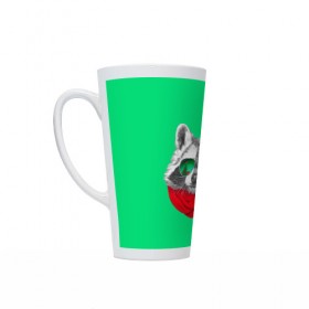 Кружка Латте с принтом новогодний енот в Ухте, Белая керамика | Объем 480 мл; Высота 150 мм; Диаметр 90 мм | Тематика изображения на принте: 