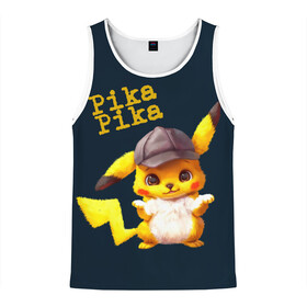 Мужская майка 3D с принтом Пика в Ухте, 100% полиэстер | круглая горловина, приталенный силуэт, длина до линии бедра. Пройма и горловина окантованы тонкой бейкой | Тематика изображения на принте: детектив пикачу | пика пика | пикачу | покемон | райан рейнольдс