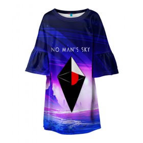 Детское платье 3D с принтом NO MANS SKY 2019 в Ухте, 100% полиэстер | прямой силуэт, чуть расширенный к низу. Круглая горловина, на рукавах — воланы | game | hill | hills | mounatin | mounatins | nms | no mans sky | planet | rock | rocks | sky | snow | space | winter | игры | планеты