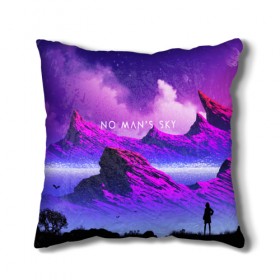 Подушка 3D с принтом No Mans Sky в Ухте, наволочка – 100% полиэстер, наполнитель – холлофайбер (легкий наполнитель, не вызывает аллергию). | состоит из подушки и наволочки. Наволочка на молнии, легко снимается для стирки | game | hill | hills | mounatin | mounatins | nms | no mans sky | planet | rock | rocks | sky | snow | space | winter | игры | планеты