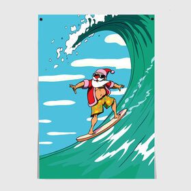 Постер с принтом Cool Santa в Ухте, 100% бумага
 | бумага, плотность 150 мг. Матовая, но за счет высокого коэффициента гладкости имеет небольшой блеск и дает на свету блики, но в отличии от глянцевой бумаги не покрыта лаком | cool | creative | design | holiday | merry christmas | new year | sea | summer | surfing | wave | волна | дизайн | канары | креатив | круто | лето | море | новый год | рождество | сёрфинг