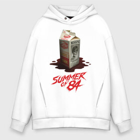 Мужское худи Oversize хлопок с принтом Summer of 84 в Ухте, френч-терри — 70% хлопок, 30% полиэстер. Мягкий теплый начес внутри —100% хлопок | боковые карманы, эластичные манжеты и нижняя кромка, капюшон на магнитной кнопке | 80s | retro | retrowave | summerof84 | synthwave