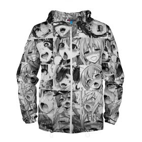 Мужская ветровка 3D с принтом Ахегао в Ухте, 100% полиэстер | подол и капюшон оформлены резинкой с фиксаторами, два кармана без застежек по бокам, один потайной карман на груди | ahegao | аниме | ахегао | мульт | мультфильм | сенпай | сэмпай