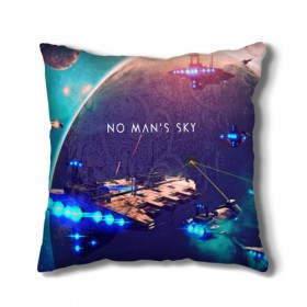 Подушка 3D с принтом NO MANS SKY в Ухте, наволочка – 100% полиэстер, наполнитель – холлофайбер (легкий наполнитель, не вызывает аллергию). | состоит из подушки и наволочки. Наволочка на молнии, легко снимается для стирки | game | hill | hills | mounatin | mounatins | nms | no mans sky | planet | rock | rocks | sky | snow | space | winter | игры | планеты