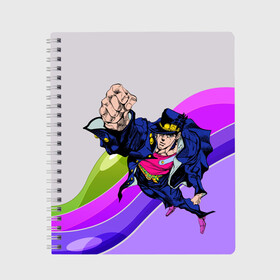 Тетрадь с принтом Jojo Jotaro в Ухте, 100% бумага | 48 листов, плотность листов — 60 г/м2, плотность картонной обложки — 250 г/м2. Листы скреплены сбоку удобной пружинной спиралью. Уголки страниц и обложки скругленные. Цвет линий — светло-серый
 | adventure | anime | bizzare | jo jo | jojo | logo | manga | аниме | араки | ахегао | джо | джо джо | джоджо | жижа | жожа | жожо | йойо | лого | манга | мульт | мультфильм | отаку | сериал | символ | хирохико | юри | яой
