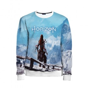 Детский свитшот 3D с принтом HORIZON ZERO DAWN в Ухте, 100% полиэстер | свободная посадка, прямой крой, мягкая тканевая резинка на рукавах и понизу свитшота | aloy | game | horizon zero dawn | hunter | machine | mecha | robot | snow | spear | the frozen wilds | weapon | игры | постапокалипсис | роботы | фентези | элой