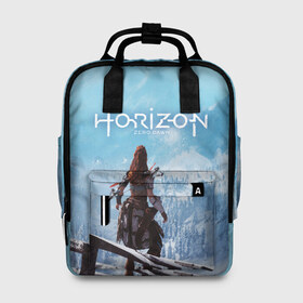Женский рюкзак 3D с принтом HORIZON ZERO DAWN в Ухте, 100% полиэстер | лямки с регулируемой длиной, сверху ручки, чтобы рюкзак нести как сумку. Основное отделение закрывается на молнию, как и внешний карман. Внутри два дополнительных кармана, один из которых закрывается на молнию. По бокам два дополнительных кармашка, куда поместится маленькая бутылочка
 | aloy | game | horizon zero dawn | hunter | machine | mecha | robot | snow | spear | the frozen wilds | weapon | игры | постапокалипсис | роботы | фентези | элой
