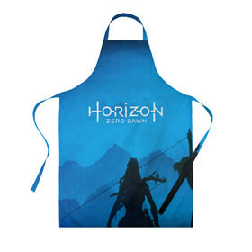 Фартук 3D с принтом HORIZON ZERO DAWN в Ухте, 100% полиэстер | общий размер — 65 х 85 см, ширина нагрудника — 26 см, горловина — 53 см, длина завязок — 54 см, общий обхват в поясе — 173 см. Принт на завязках и на горловине наносится с двух сторон, на основной части фартука — только с внешней стороны | aloy | game | horizon zero dawn | hunter | machine | mecha | robot | snow | spear | the frozen wilds | weapon | игры | постапокалипсис | роботы | фентези | элой