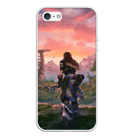 Чехол для iPhone 5/5S матовый с принтом Aloy HZD в Ухте, Силикон | Область печати: задняя сторона чехла, без боковых панелей | aloy | game | horizon zero dawn | hunter | machine | mecha | robot | snow | spear | the frozen wilds | weapon | игры | постапокалипсис | роботы | фентези | элой