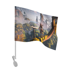 Флаг для автомобиля с принтом HORIZON ZERO DAWN в Ухте, 100% полиэстер | Размер: 30*21 см | aloy | game | horizon zero dawn | hunter | machine | mecha | robot | snow | spear | the frozen wilds | weapon | игры | постапокалипсис | роботы | фентези | элой