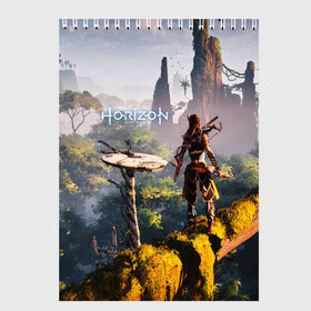 Скетчбук с принтом HORIZON ZERO DAWN в Ухте, 100% бумага
 | 48 листов, плотность листов — 100 г/м2, плотность картонной обложки — 250 г/м2. Листы скреплены сверху удобной пружинной спиралью | aloy | game | horizon zero dawn | hunter | machine | mecha | robot | snow | spear | the frozen wilds | weapon | игры | постапокалипсис | роботы | фентези | элой