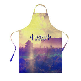Фартук 3D с принтом HORIZON ZERO DAWN в Ухте, 100% полиэстер | общий размер — 65 х 85 см, ширина нагрудника — 26 см, горловина — 53 см, длина завязок — 54 см, общий обхват в поясе — 173 см. Принт на завязках и на горловине наносится с двух сторон, на основной части фартука — только с внешней стороны | aloy | game | horizon zero dawn | hunter | machine | mecha | robot | snow | spear | the frozen wilds | weapon | игры | постапокалипсис | роботы | фентези | элой
