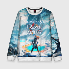 Детский свитшот 3D с принтом HORIZON ZERO DAWN в Ухте, 100% полиэстер | свободная посадка, прямой крой, мягкая тканевая резинка на рукавах и понизу свитшота | aloy | game | horizon zero dawn | hunter | machine | mecha | robot | snow | spear | the frozen wilds | weapon | игры | постапокалипсис | роботы | фентези | элой