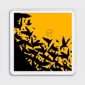 Магнит 55*55 с принтом TWENTY ONE PILOTS | 21 PILOTS | TOP в Ухте, Пластик | Размер: 65*65 мм; Размер печати: 55*55 мм | Тематика изображения на принте: 21 pilots | 21p | crow | logo | music | rock | top | trench | twenty one pilots | вороны | группа | лого | музыка | рок