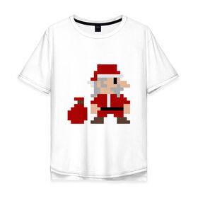 Мужская футболка хлопок Oversize с принтом Pixel Santa в Ухте, 100% хлопок | свободный крой, круглый ворот, “спинка” длиннее передней части | 8 bit | 8 бит | 8bit | geek | oldschool | pixel | santa | santa claus | дед мороз | игра | олдскул | пиксель | пиксельный | санта | санта клаус