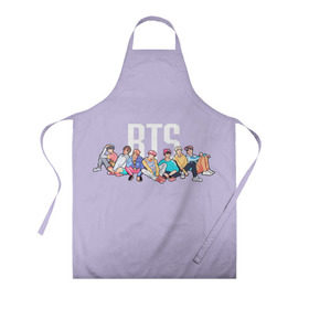 Фартук 3D с принтом BTS в Ухте, 100% полиэстер | общий размер — 65 х 85 см, ширина нагрудника — 26 см, горловина — 53 см, длина завязок — 54 см, общий обхват в поясе — 173 см. Принт на завязках и на горловине наносится с двух сторон, на основной части фартука — только с внешней стороны | army | bangtan | beyond | boys | bts | j hope | jimin | jin | jungkook | k pop | rm | scene | suga | the | v | армия | арэма | бтс | ви | джей хоупа | сюги | чимина | чина | чонгука