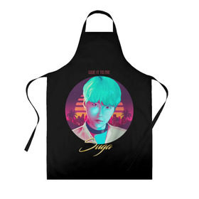 Фартук 3D с принтом BTS. Suga в Ухте, 100% полиэстер | общий размер — 65 х 85 см, ширина нагрудника — 26 см, горловина — 53 см, длина завязок — 54 см, общий обхват в поясе — 173 см. Принт на завязках и на горловине наносится с двух сторон, на основной части фартука — только с внешней стороны | army | bangtan | beyond | boys | bts | j hope | jimin | jin | jungkook | k pop | rm | scene | suga | the | v | армия | арэма | бтс | ви | джей хоупа | сюги | чимина | чина | чонгука