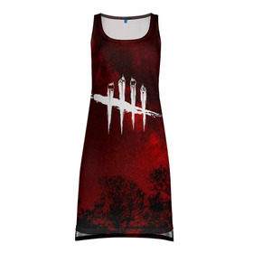 Платье-майка 3D с принтом DEAD BY DAYLIGHT в Ухте, 100% полиэстер | полуприлегающий силуэт, широкие бретели, круглый вырез горловины, удлиненный подол сзади. | dead by daylight | game | hillbilly | maniacs | trapper | wraith | деревенщина | игра | мертвые днем | охотник | призрак
