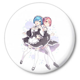 Значок с принтом Re Zero в Ухте,  металл | круглая форма, металлическая застежка в виде булавки | ram | re zero | rem | rezero | рам | рем | с нуля