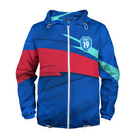 Мужская ветровка 3D с принтом FUT FIFA 2019 Main в Ухте, 100% полиэстер | подол и капюшон оформлены резинкой с фиксаторами, два кармана без застежек по бокам, один потайной карман на груди | Тематика изображения на принте: champions league | fifa | game. easports | team | ultimate | лига | фифа | чемпионов