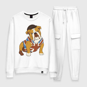 Женский костюм хлопок с принтом Британский Бульдог в Ухте, 100% хлопок | на свитшоте круглая горловина, мягкая резинка по низу. Брюки заужены к низу, на них два вида карманов: два 