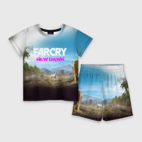 Детский костюм с шортами 3D с принтом FAR CRY NEW DAWN в Ухте,  |  | action | far cry | far cry new dawn | game | gamer | montana | player | shooter | usa | врата эдема | знак | игра | культ | секта | символ | символика | шутер | эдем