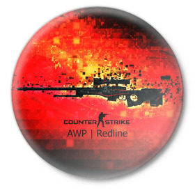 Значок с принтом cs go:AWP:Red Line в Ухте,  металл | круглая форма, металлическая застежка в виде булавки | awp | counter strike | cyber sport | game | howl | skin | sport | авп | вой | игры | скин