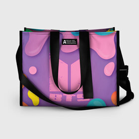 Сумка-шоппер 3D с принтом BTS в Ухте, 100% полиэстер | застегивается на металлическую кнопку; внутренний карман застегивается на молнию. Стенки укреплены специальным мягким материалом, чтобы защитить содержимое от несильных ударов
 | bangtan boys | j hope | jimin | jin | jungkook | k pop | rm | suga | v | бтс | кей | поп