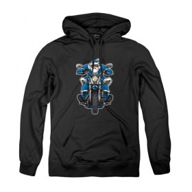 Женская толстовка хлопок с принтом Дед Мороз на байке в Ухте, френч-терри, мягкий теплый начес внутри (100% хлопок) | карман-кенгуру, эластичные манжеты и нижняя кромка, капюшон с подкладом и шнурком | 