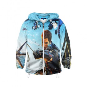 Детская ветровка 3D с принтом JustCause в Ухте, 100% полиэстер | подол и капюшон оформлены резинкой с фиксаторами, по бокам два кармана без застежек, один потайной карман на груди | action | cause | enix | just | just cause 4 | mafia | игры | мафия | рико | тропики