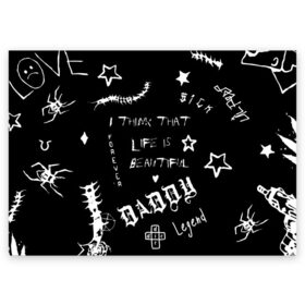 Поздравительная открытка с принтом Life is beautiful в Ухте, 100% бумага | плотность бумаги 280 г/м2, матовая, на обратной стороне линовка и место для марки
 | Тематика изображения на принте: daddy | die | foreveer | gbc | gothboiclique | gustav ahr | leelpeep | legend | life is beautiful | lil | lil peep | lilpep | peep | sick | ар | густав | лил пип | лилпип | тату