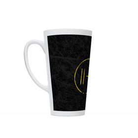 Кружка Латте с принтом TWENTY ONE PILOTS  в Ухте, Белая керамика | Объем 480 мл; Высота 150 мм; Диаметр 90 мм | Тематика изображения на принте: 21 pilots | 21p | gray | music | rock | stripes | texture | top | trench | twenty one pilots | брызги | группа | линии | музыка | рок | текстура | штрихи