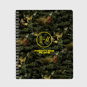 Тетрадь с принтом Twenty One Pilots в Ухте, 100% бумага | 48 листов, плотность листов — 60 г/м2, плотность картонной обложки — 250 г/м2. Листы скреплены сбоку удобной пружинной спиралью. Уголки страниц и обложки скругленные. Цвет линий — светло-серый
 | dun | joseph | josh | joshua | one | pilots | top | trench | twenty | tyler | usa | william | дан | джозеф | джош | джошуа | пилоты | сша | тайлер | уильям