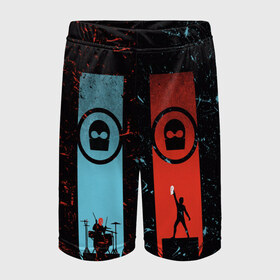 Детские спортивные шорты 3D с принтом Twenty One Pilots в Ухте,  100% полиэстер
 | пояс оформлен широкой мягкой резинкой, ткань тянется
 | Тематика изображения на принте: heathens | one | pilots | twenty | джош дан | инди | ник томас | поп | рэп | тайлер джозеф | хип хоп | электропоп